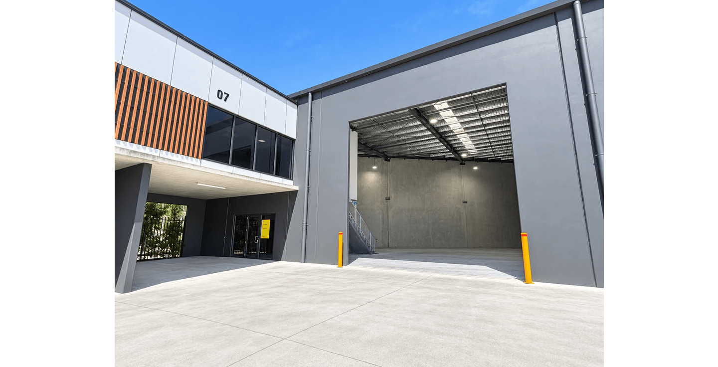 Unit 7 exterior, roller door open